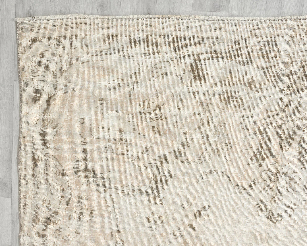 Beige Turkish Oushak Rug 6' 4" x 10' 2" Hand-Knotted | No. VR82012