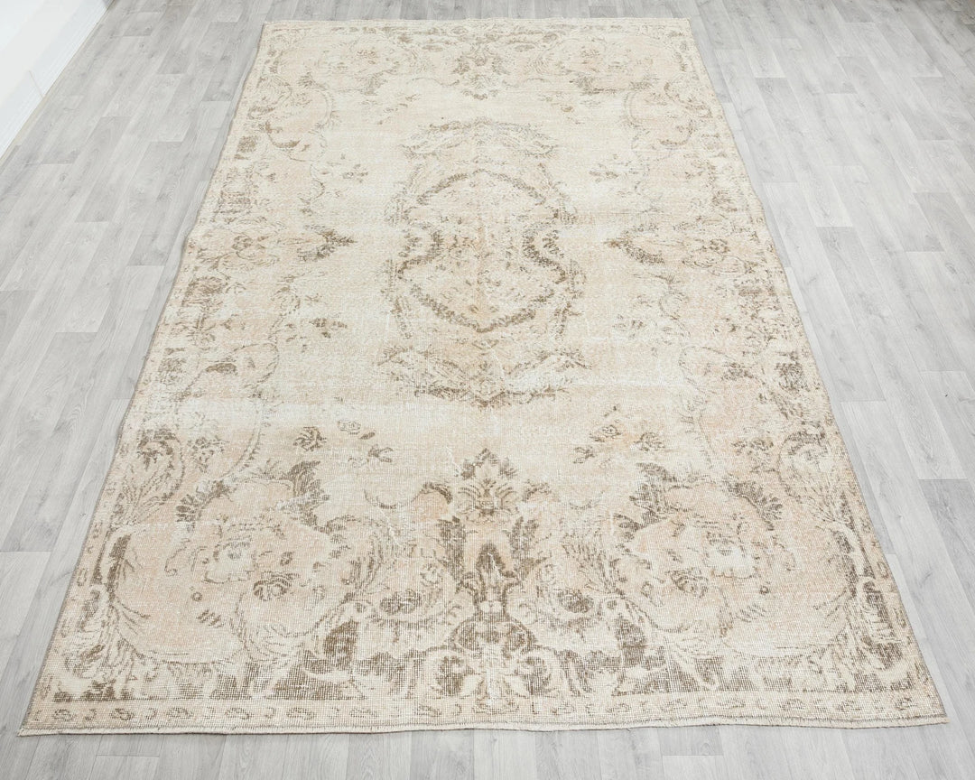 Beige Turkish Oushak Rug 6' 4" x 10' 2" Hand-Knotted | No. VR82012