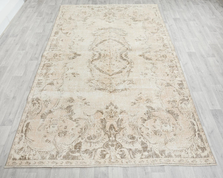 Beige Turkish Oushak Rug 6' 4" x 10' 2" Hand-Knotted | No. VR82012