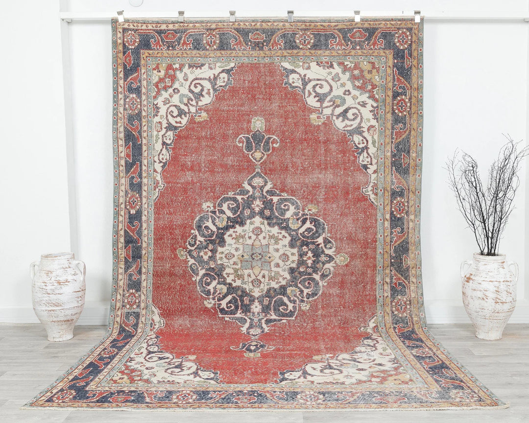 Red Turkish Oushak Rug 10'8" x 6'9" Hand-Knotted | No. VR82082