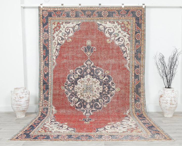 Red Turkish Oushak Rug 10'8" x 6'9" Hand-Knotted | No. VR82082