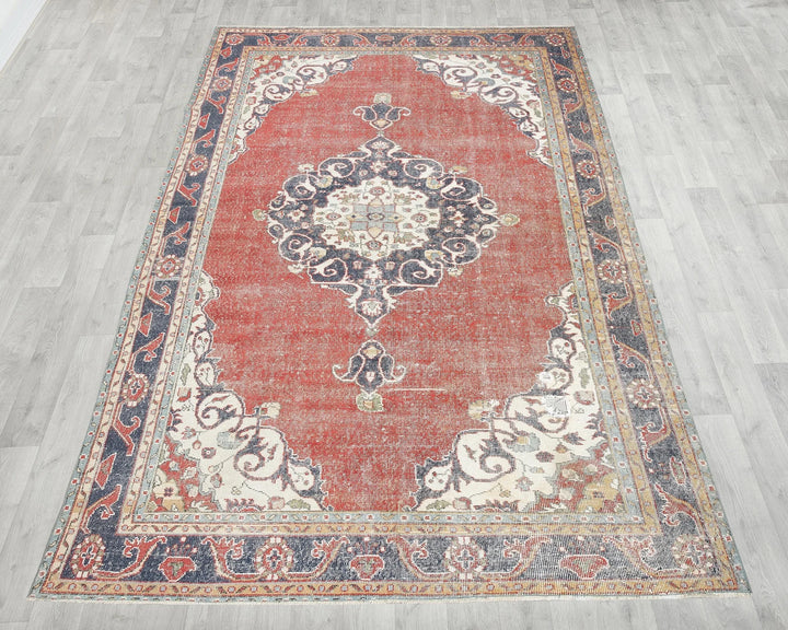 Red Turkish Oushak Rug 10'8" x 6'9" Hand-Knotted | No. VR82082