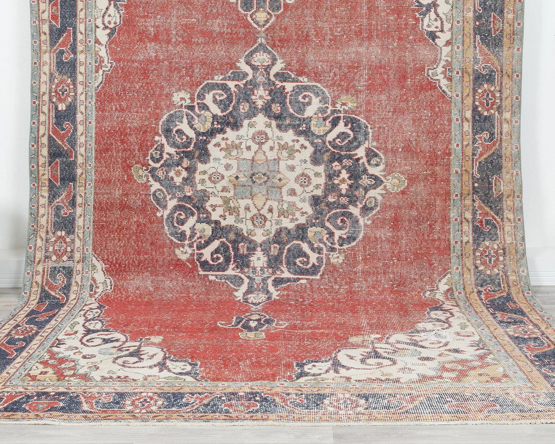 Red Turkish Oushak Rug 10'8" x 6'9" Hand-Knotted | No. VR82082