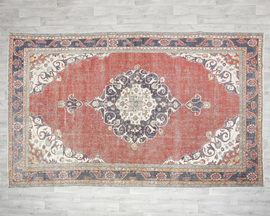 Red Turkish Oushak Rug 10'8" x 6'9" Hand-Knotted | No. VR82082