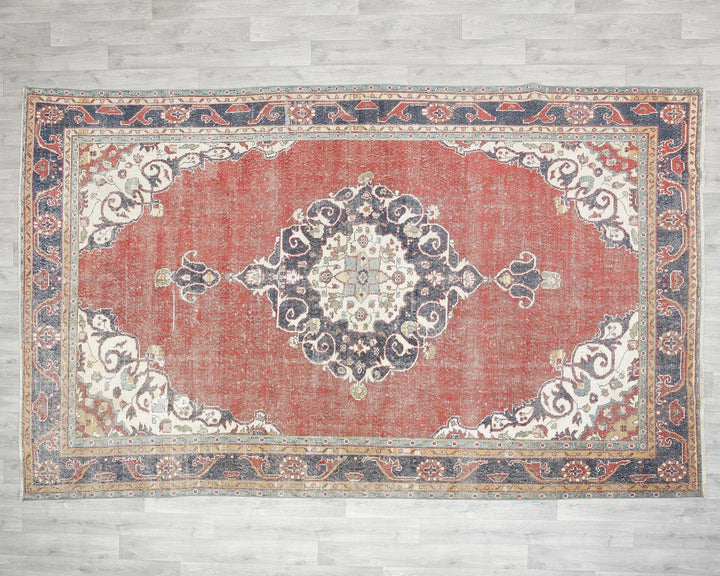 Red Turkish Oushak Rug 10'8" x 6'9" Hand-Knotted | No. VR82082