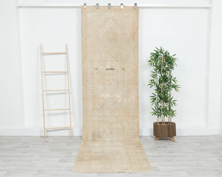 Beige Turkish Oushak Rug 3' x 10' 10" Hand-Knotted | No. VR82095