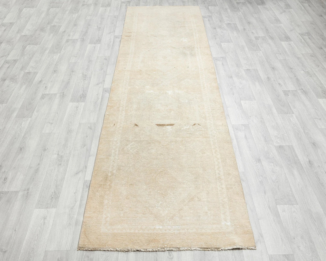Beige Turkish Oushak Rug 3' x 10' 10" Hand-Knotted | No. VR82095