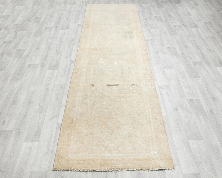 Beige Turkish Oushak Rug 3' x 10' 10" Hand-Knotted | No. VR82095