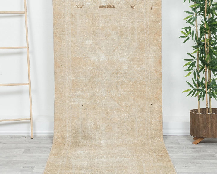 Beige Turkish Oushak Rug 3' x 10' 10" Hand-Knotted | No. VR82095