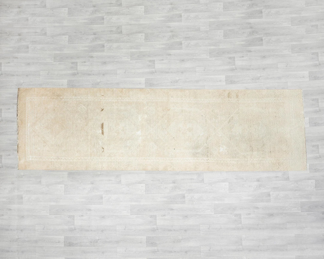 Beige Turkish Oushak Rug 3' x 10' 10" Hand-Knotted | No. VR82095