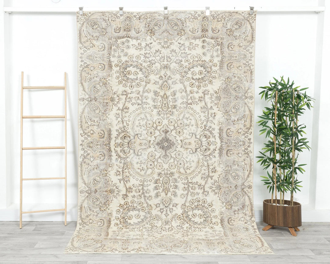 Beige Turkish Oushak Rug 5' 7" x 8' 8" Hand-Knotted