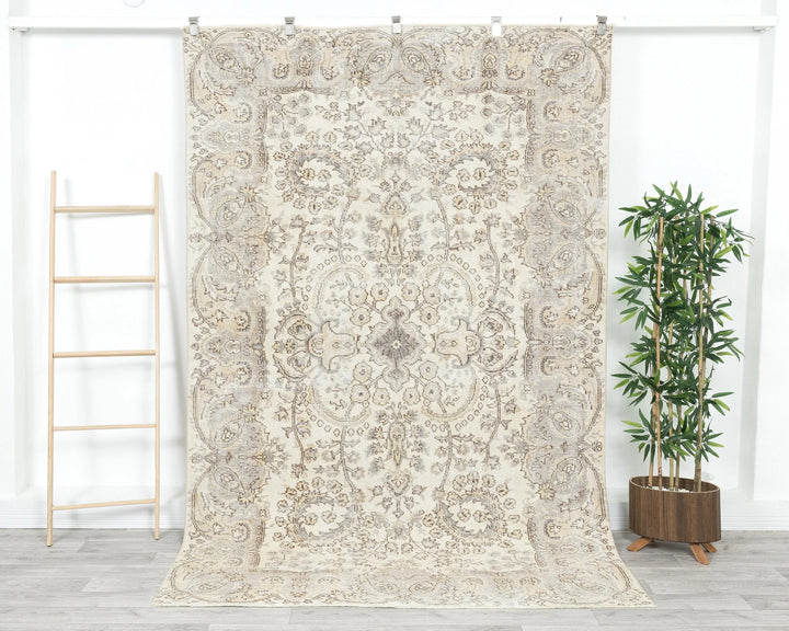 Beige Turkish Oushak Rug 5' 7" x 8' 8" Hand-Knotted