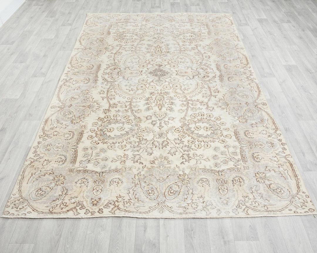 Beige Turkish Oushak Rug 5' 7" x 8' 8" Hand-Knotted view 9