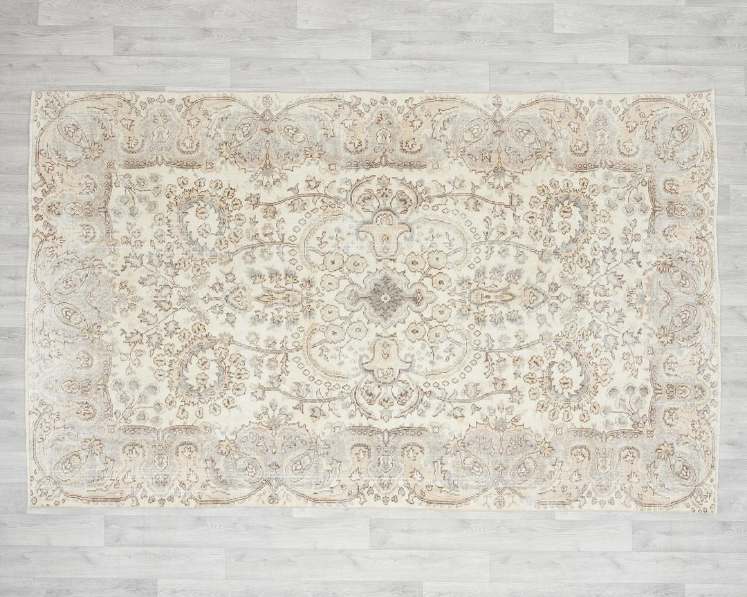 Beige Turkish Oushak Rug 5' 7" x 8' 8" Hand-Knotted view 10