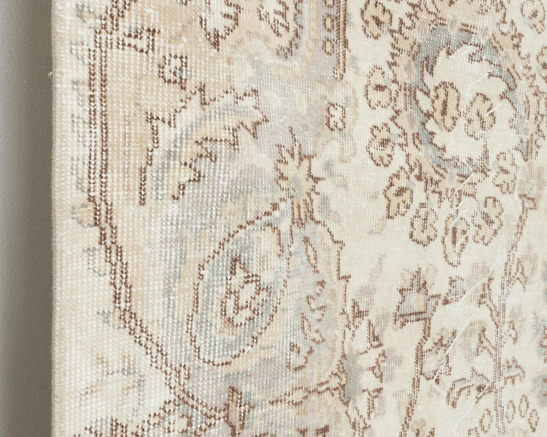 Beige Turkish Oushak Rug 5' 7" x 8' 8" Hand-Knotted close-up