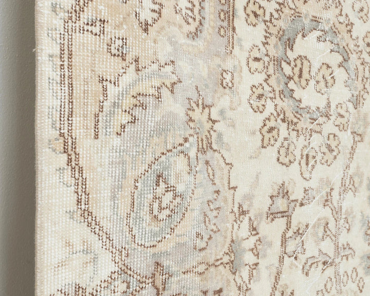 Beige Turkish Oushak Rug 5' 7" x 8' 8" Hand-Knotted close-up