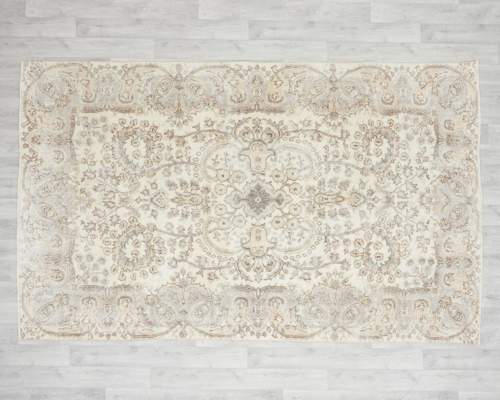 Beige Turkish Oushak Rug 5' 7" x 8' 8" Hand-Knotted pattern