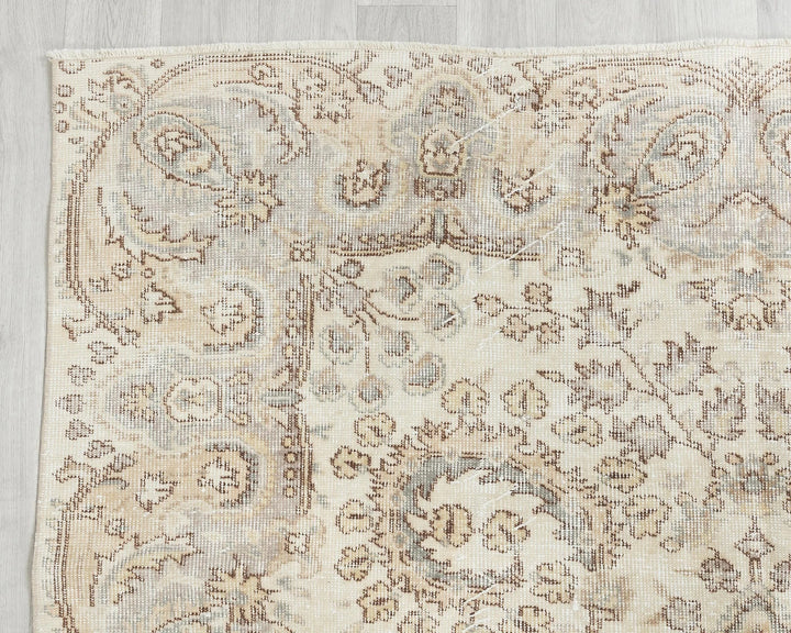 Beige Turkish Oushak Rug 5' 7" x 8' 8" Hand-Knotted field