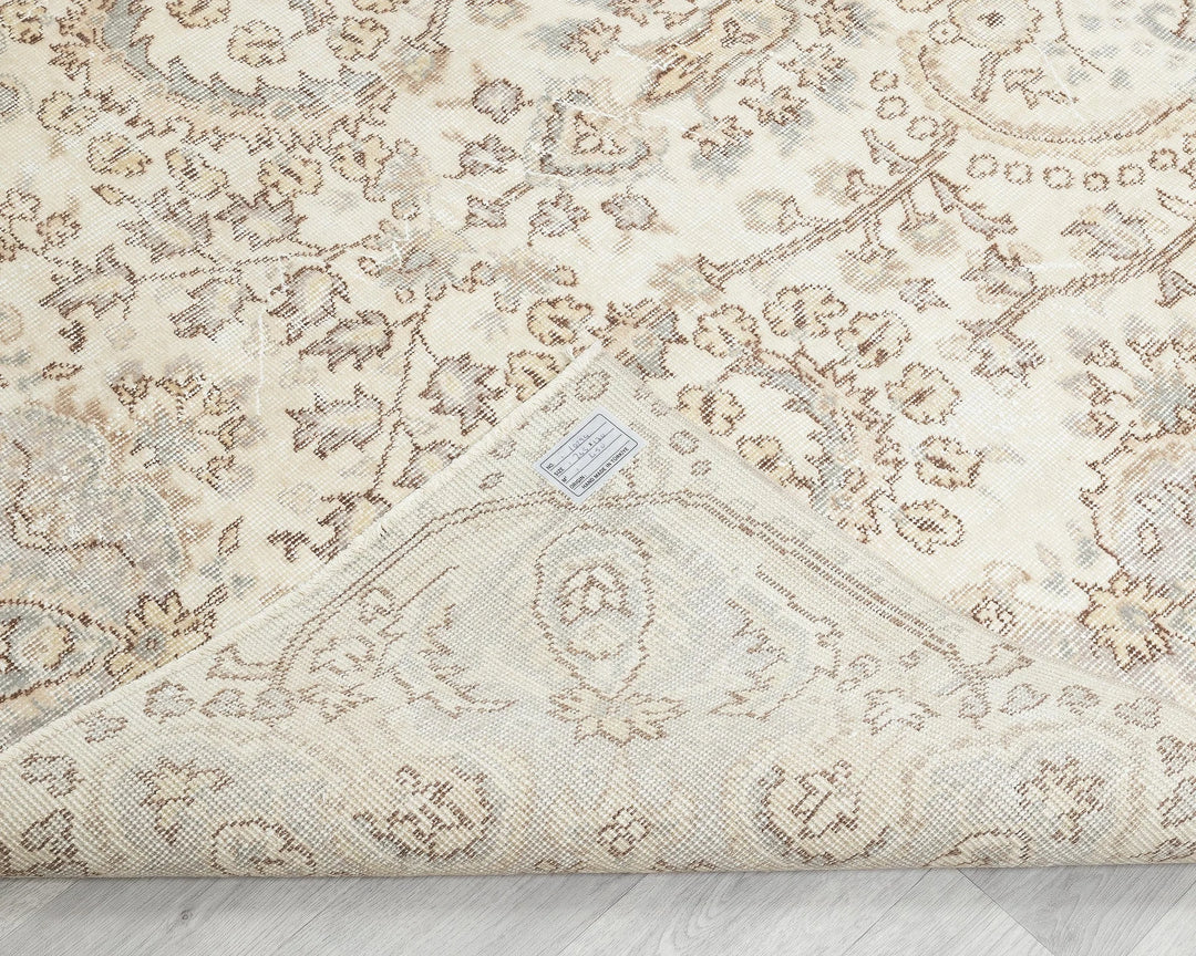 Beige Turkish Oushak Rug 5' 7" x 8' 8" Hand-Knotted reverse
