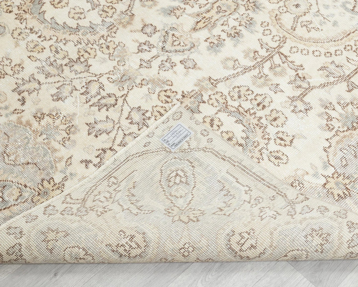 Beige Turkish Oushak Rug 5' 7" x 8' 8" Hand-Knotted reverse
