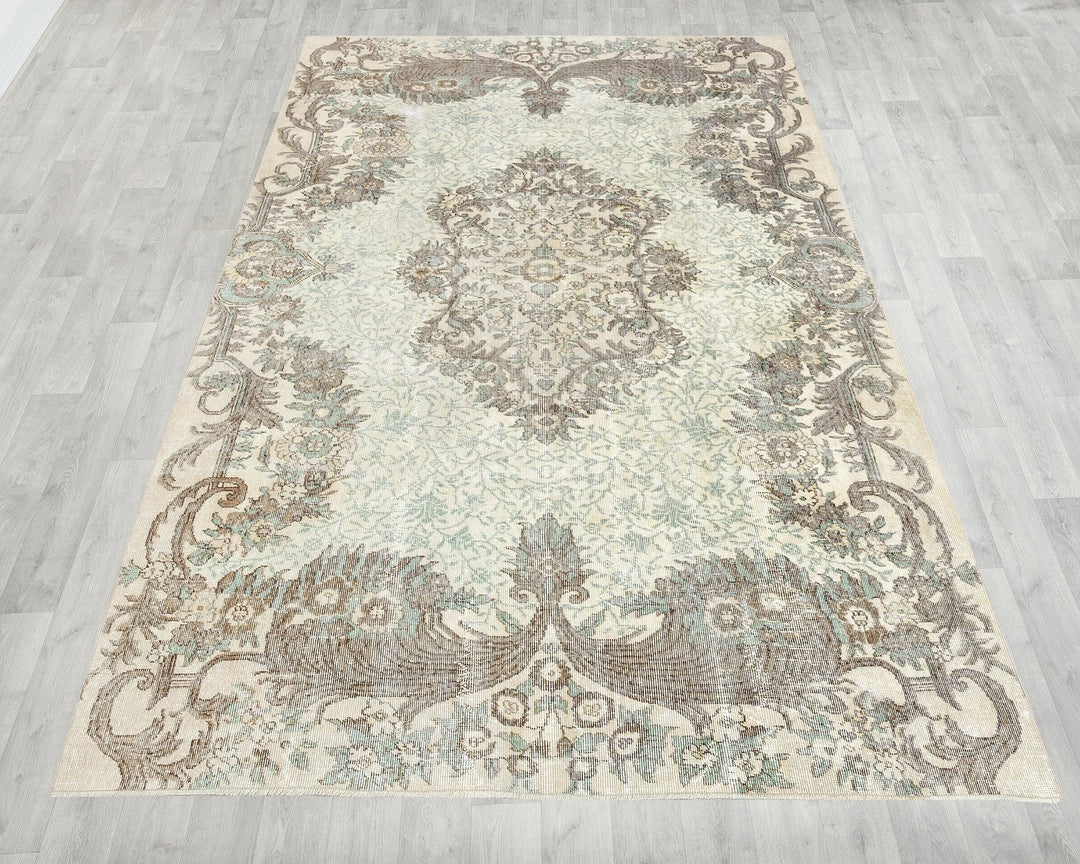 Beige Turkish Oushak Rug 7' x 10' Hand-Knotted reverse