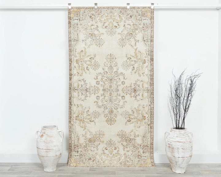 Beige Turkish Oushak Rug 3' 8" x 7' Hand-Knotted | No. VR82566