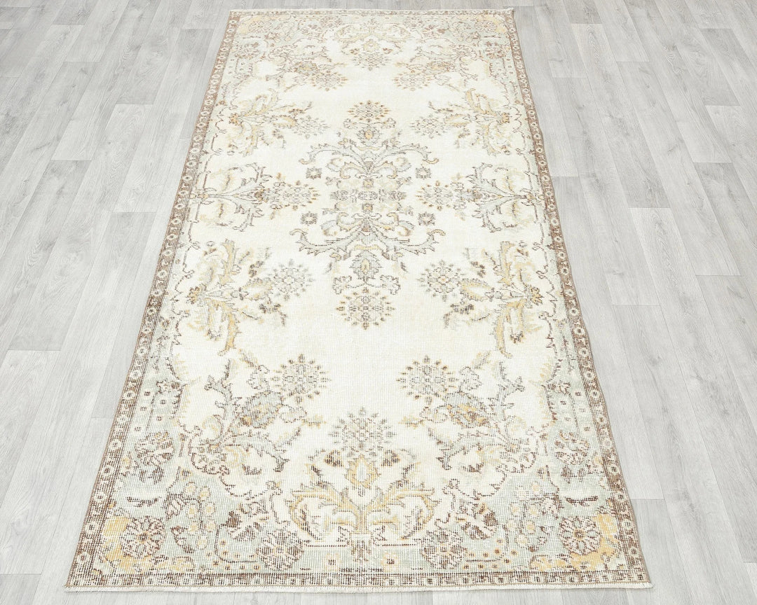 Beige Turkish Oushak Rug 3' 8" x 7' Hand-Knotted | No. VR82566