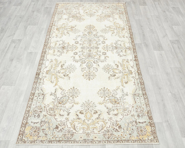 Beige Turkish Oushak Rug 3' 8" x 7' Hand-Knotted | No. VR82566