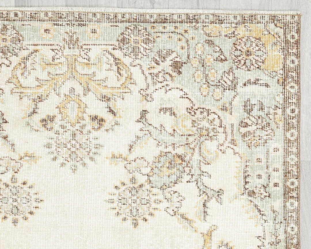 Beige Turkish Oushak Rug 3' 8" x 7' Hand-Knotted | No. VR82566