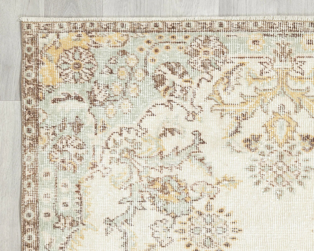 Beige Turkish Oushak Rug 3' 8" x 7' Hand-Knotted | No. VR82566