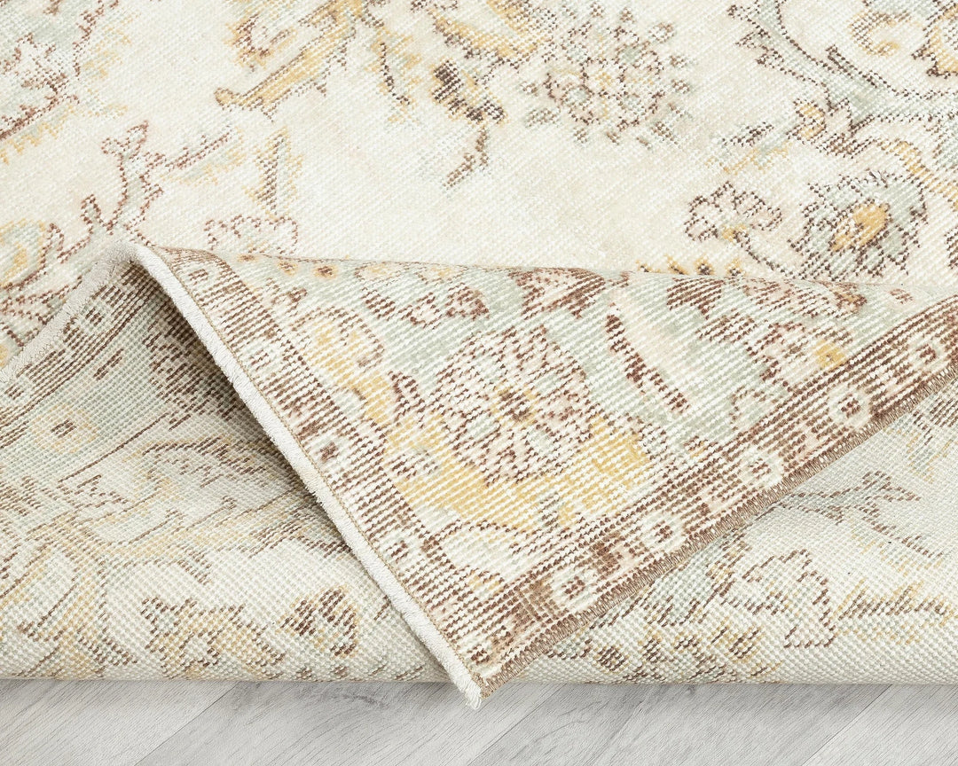 Beige Turkish Oushak Rug 3' 8" x 7' Hand-Knotted | No. VR82566