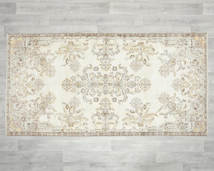 Beige Turkish Oushak Rug 3' 8" x 7' Hand-Knotted | No. VR82566