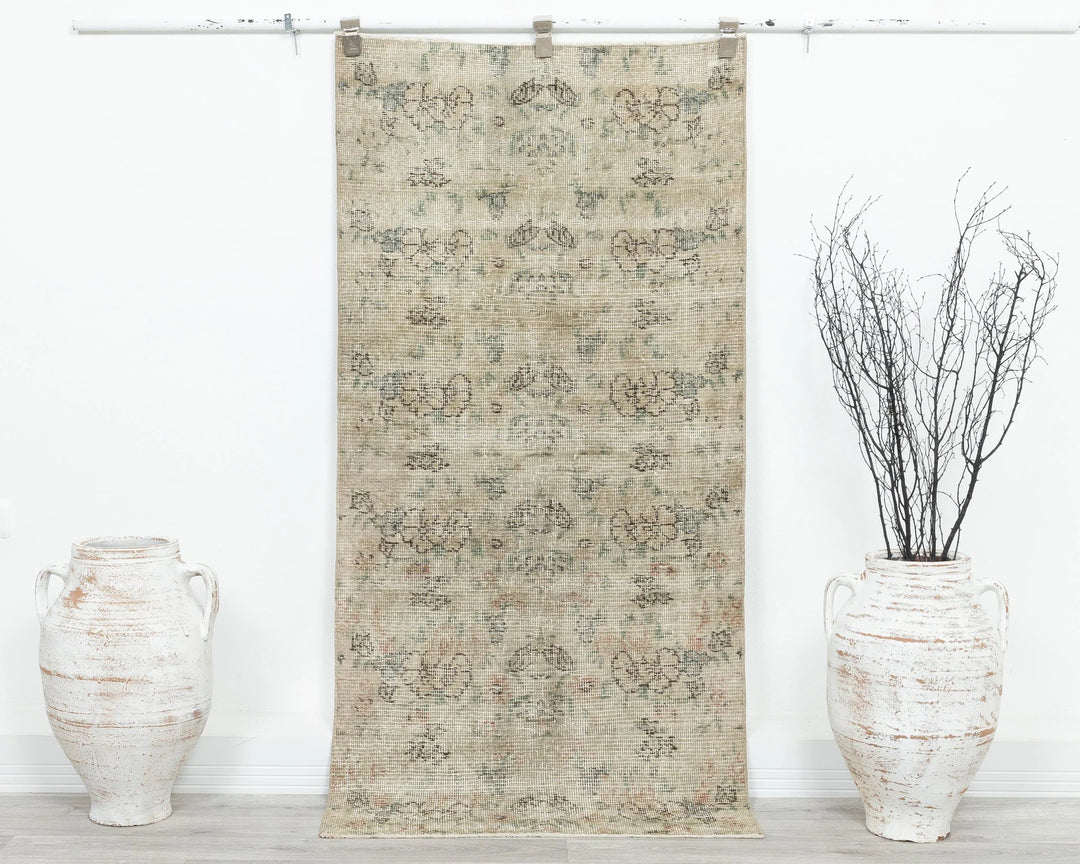 Beige Turkish Oushak Rug 5' 8" x 2' 8" Hand-Knotted | No. VR82665