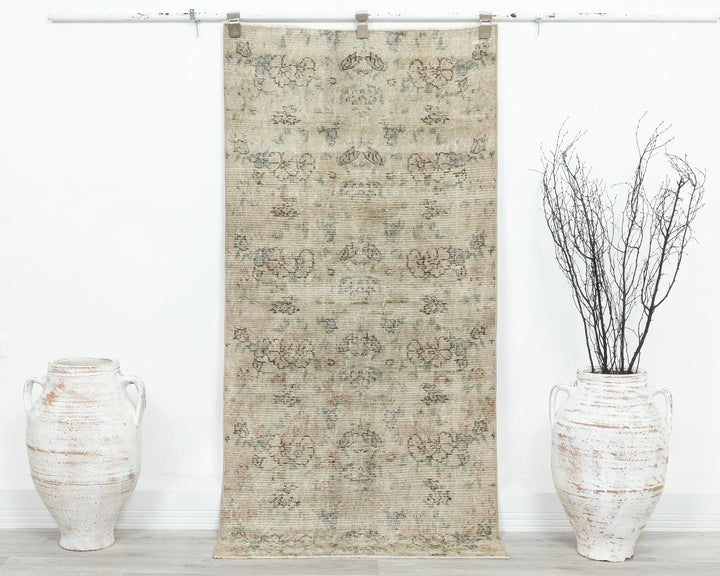 Beige Turkish Oushak Rug 5' 8" x 2' 8" Hand-Knotted | No. VR82665