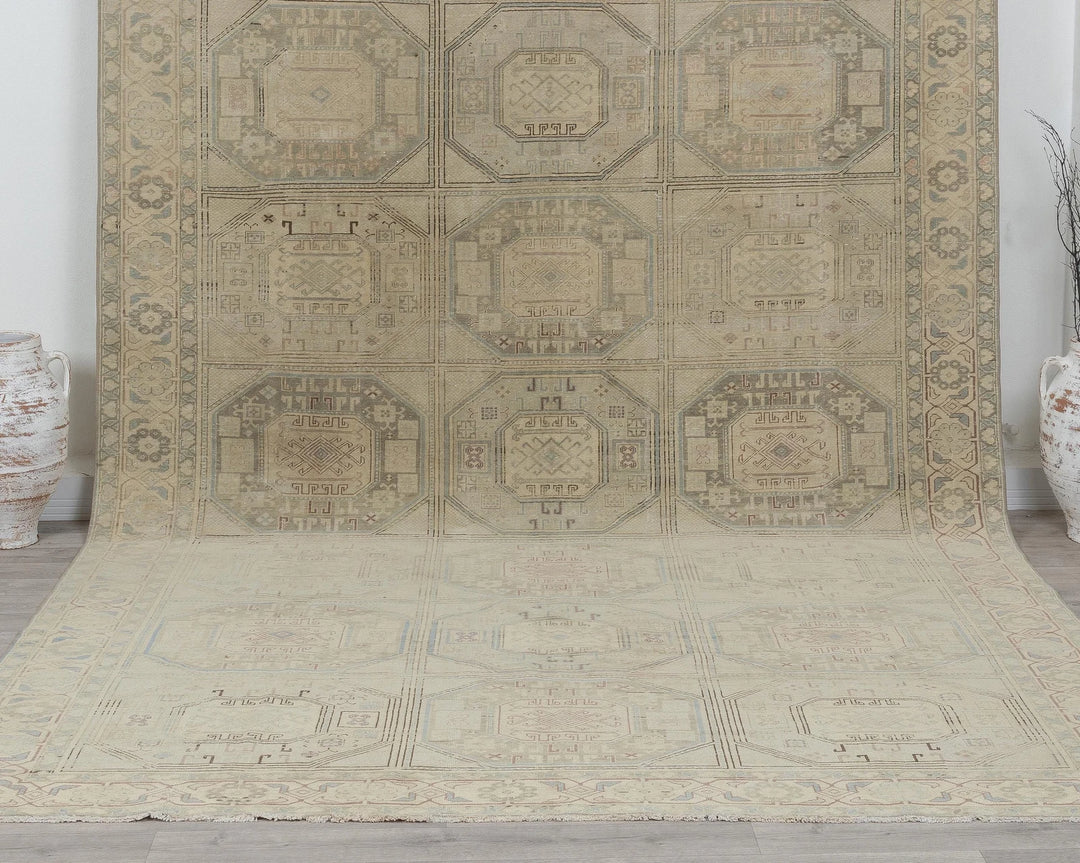 Blue Turkish Oushak Rug 8' x 12' Hand-Knotted detail