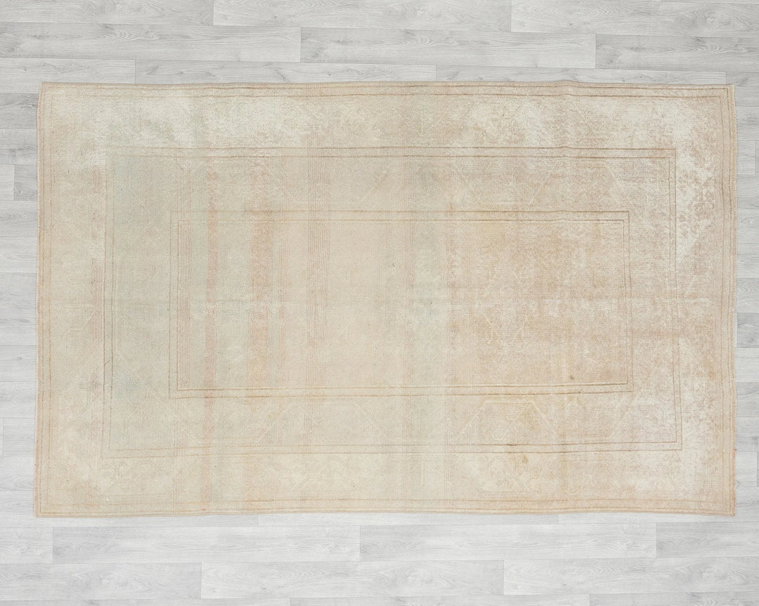 Beige Turkish Oushak Rug 7' 9" x 5' Hand-Knotted | No. VR82764