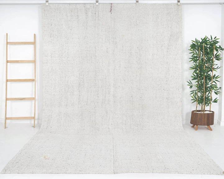 White Turkish Kilim Rug 6'11" x 10'10" Flat-Weave | No. VR82820
