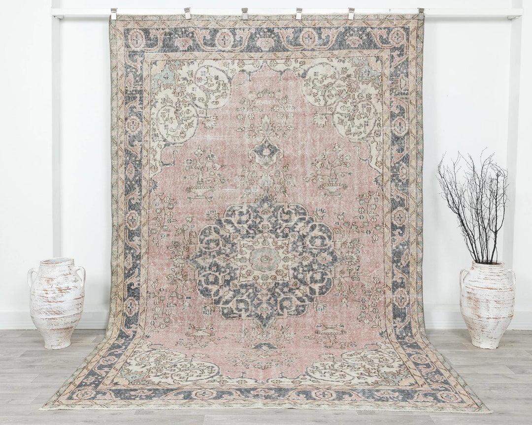 Pink Turkish Oushak Rug 6'10" x 10'2" Hand-Knotted | No. VR82842