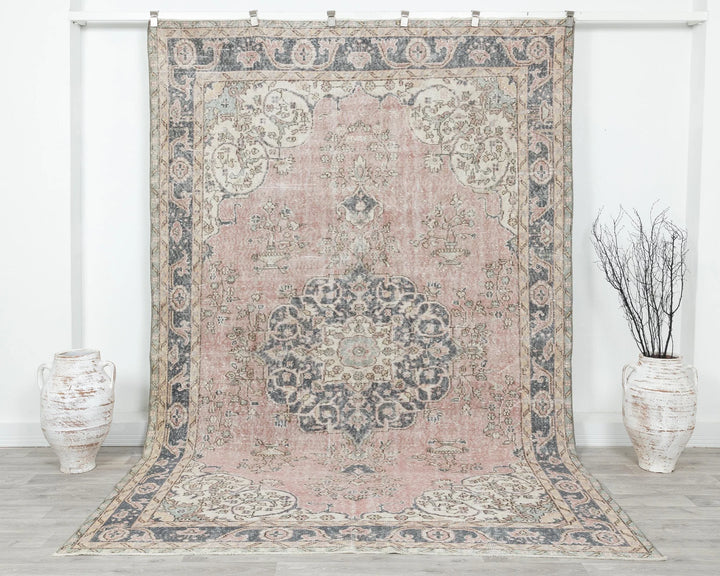 Pink Turkish Oushak Rug 6'10" x 10'2" Hand-Knotted | No. VR82842