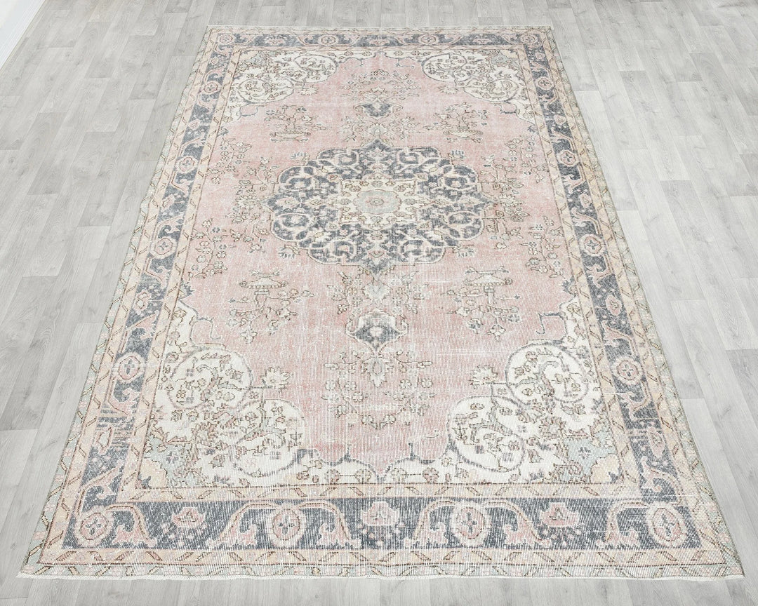 Pink Turkish Oushak Rug 6'10" x 10'2" Hand-Knotted | No. VR82842