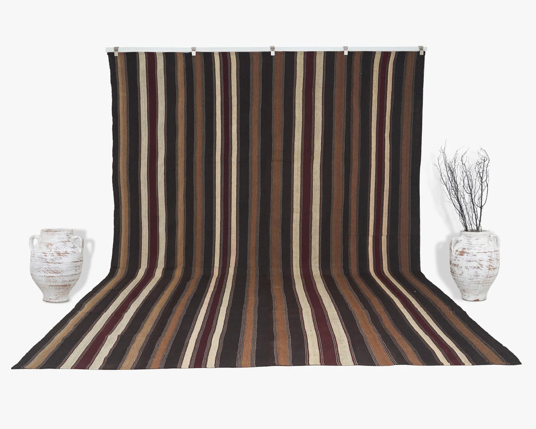 Brown Turkish Kilim Rug 9' 2" x 12' 10" Flat-Weave | No. VR82848