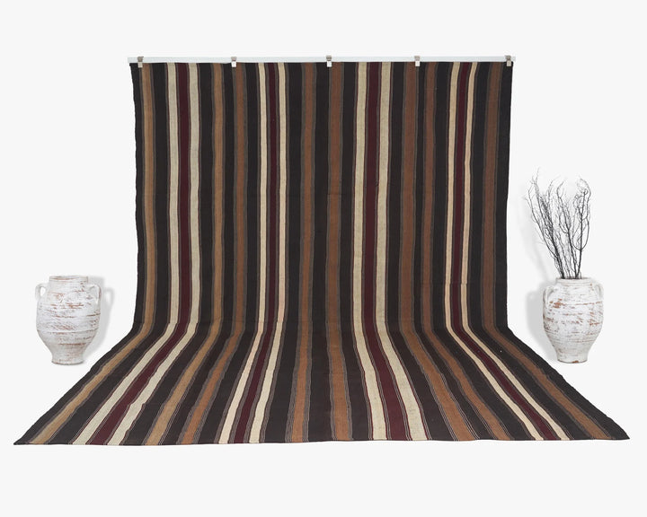 Brown Turkish Kilim Rug 9' 2" x 12' 10" Flat-Weave | No. VR82848
