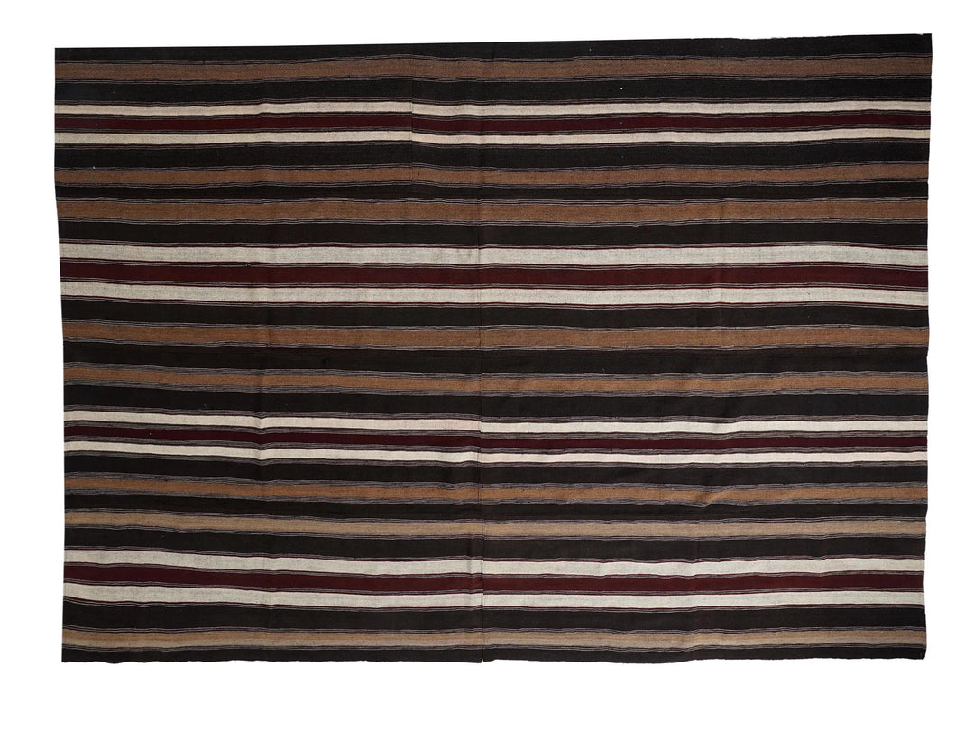 Brown Turkish Kilim Rug 9' 2" x 12' 10" Flat-Weave | No. VR82848
