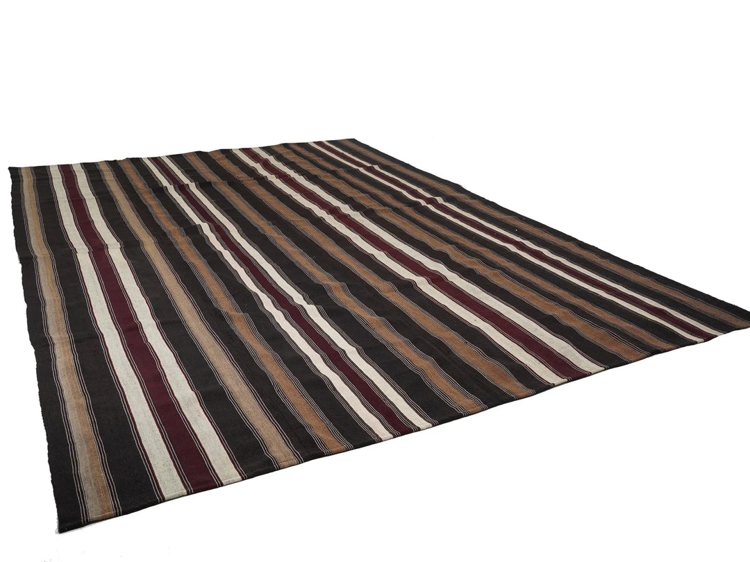 Brown Turkish Kilim Rug 9' 2" x 12' 10" Flat-Weave | No. VR82848