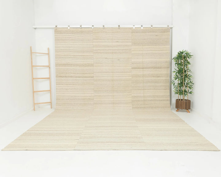 Beige Turkish Kilim Rug 9' 6" x 12' 10" Flat-Weave | No. VR82913
