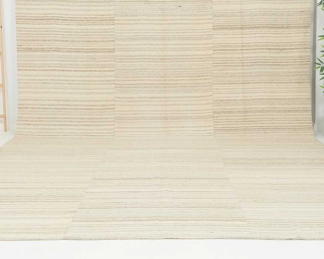 Beige Turkish Kilim Rug 9' 6" x 12' 10" Flat-Weave | No. VR82913
