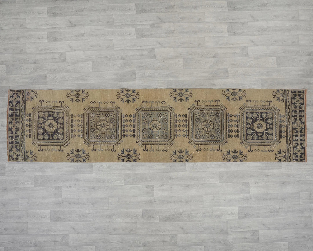 Rust Turkish Oushak Rug 2'7" x 10'7" Hand-Knotted reverse