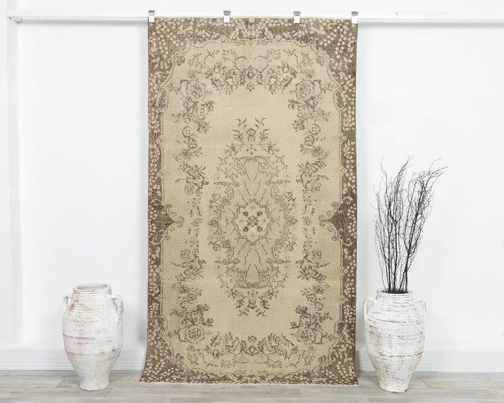 Beige Turkish Oushak Rug 3' 11" x 7' 1" Hand-Knotted | No. VR83106