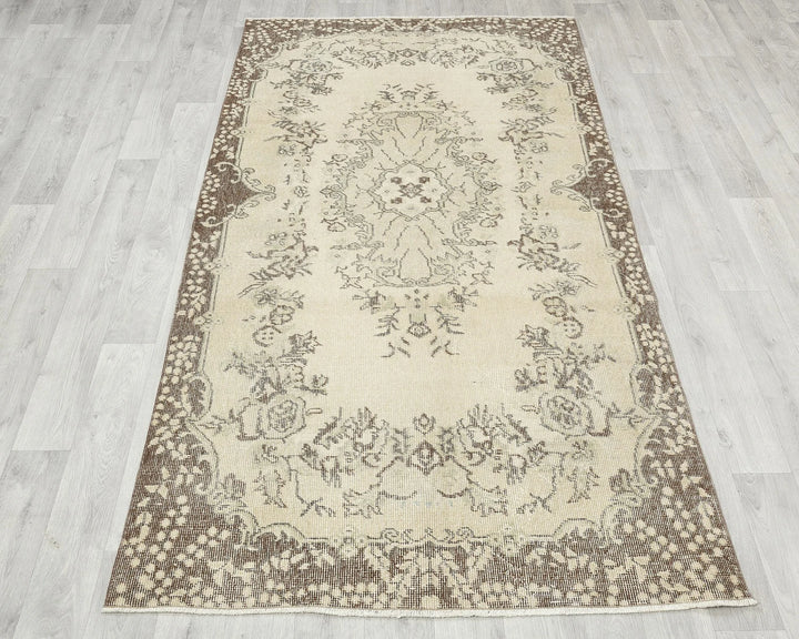 Beige Turkish Oushak Rug 3' 11" x 7' 1" Hand-Knotted | No. VR83106
