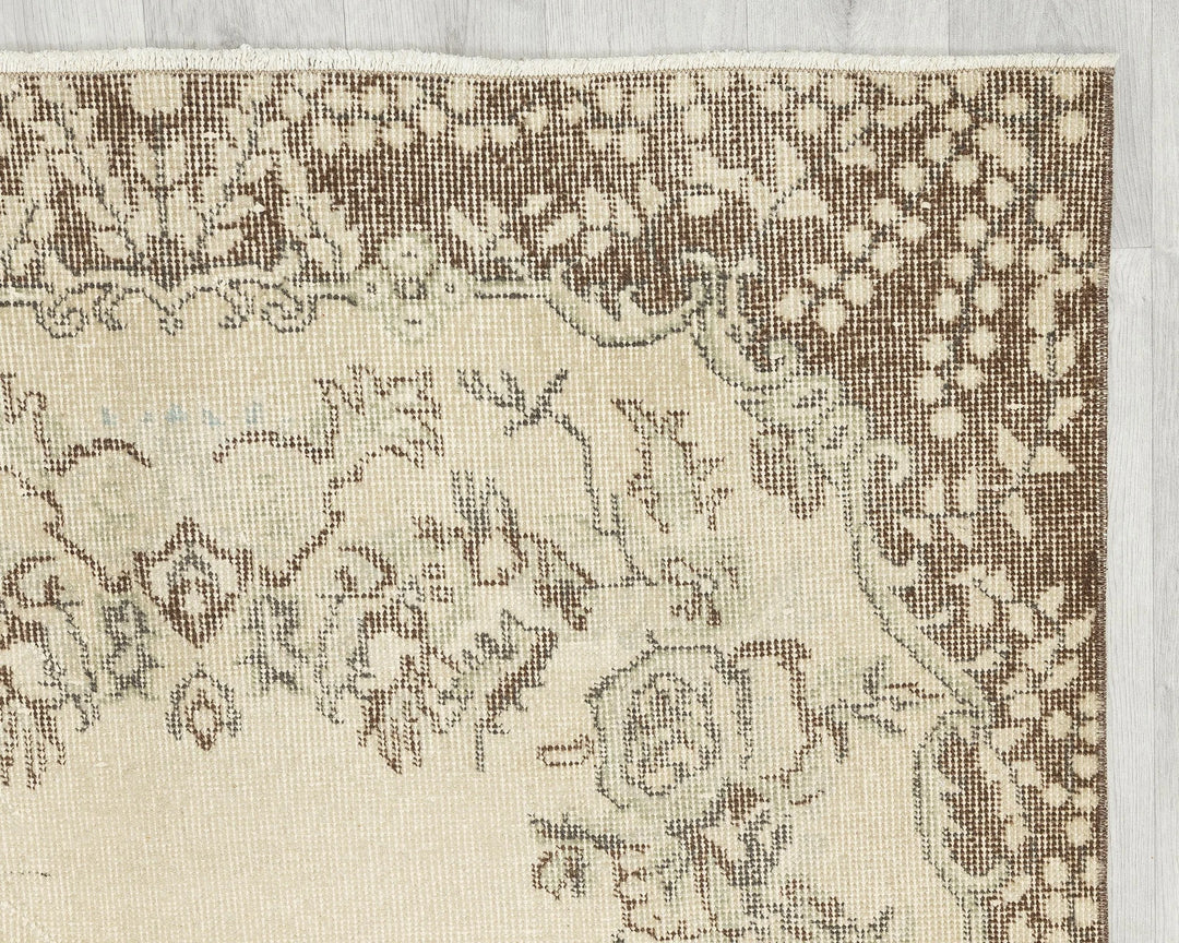 Beige Turkish Oushak Rug 3' 11" x 7' 1" Hand-Knotted | No. VR83106